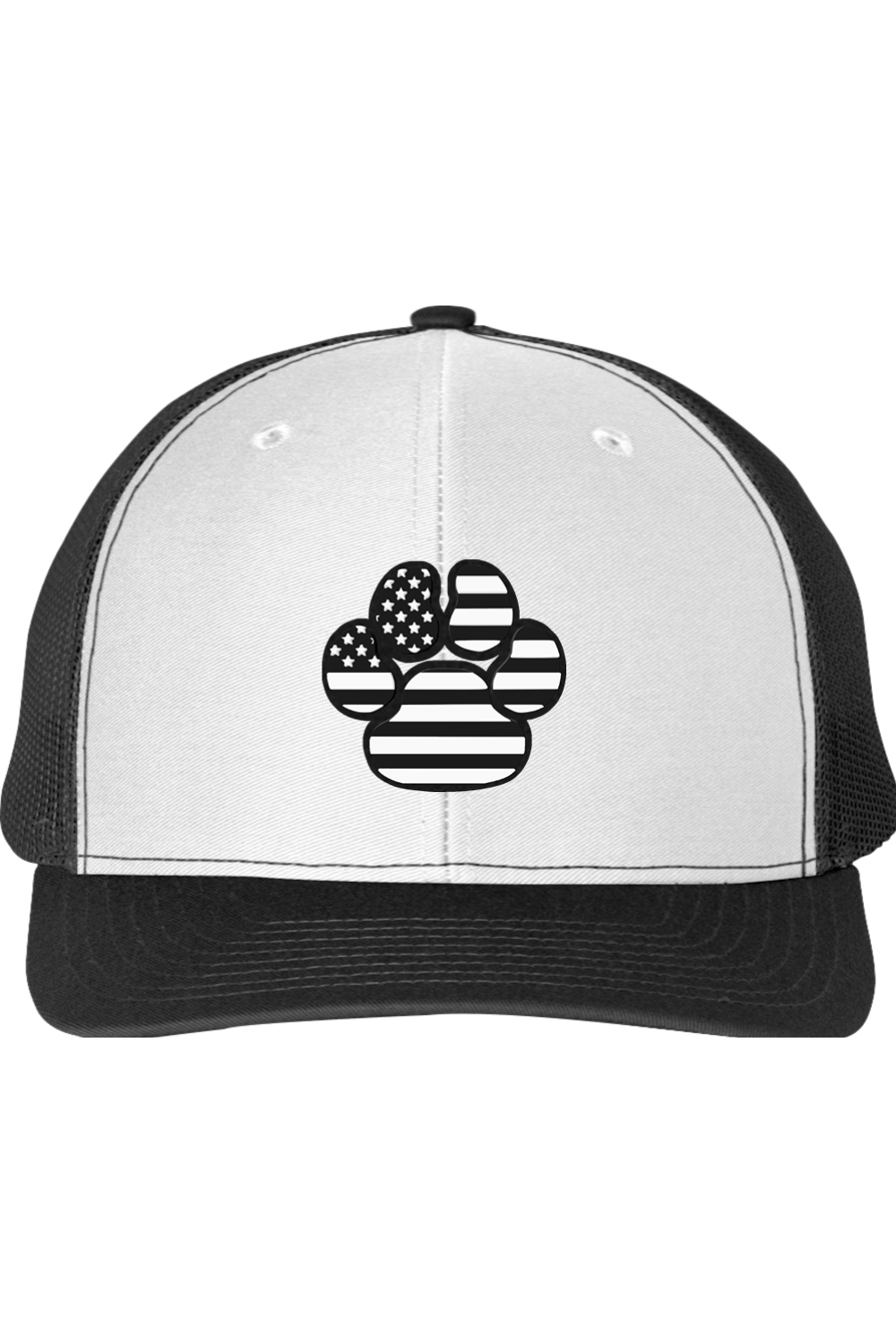 Black & White American Flag Paw Print Richardson 112 Trucker Hat