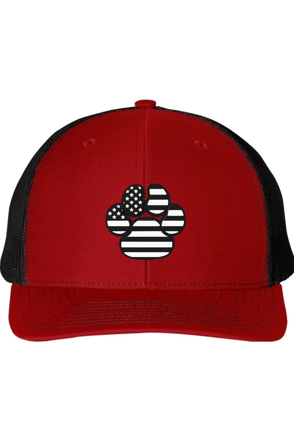 Black & White American Flag Paw Print Richardson 112 Trucker Hat