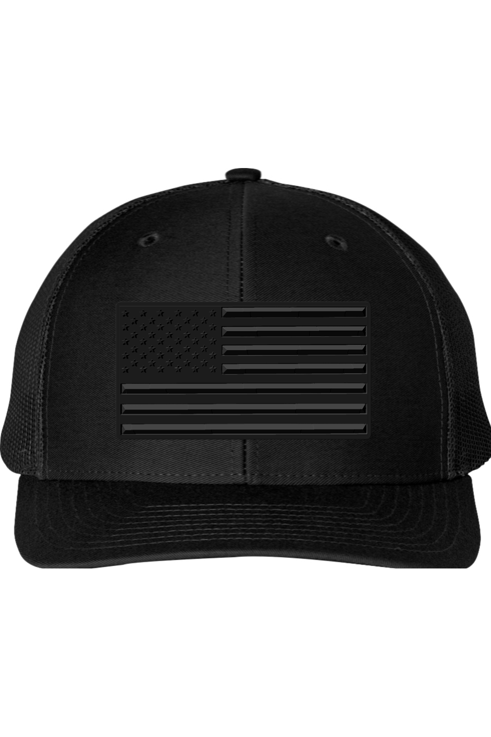 Blackout Embossed American Flag – Richardson 112 Trucker Hat