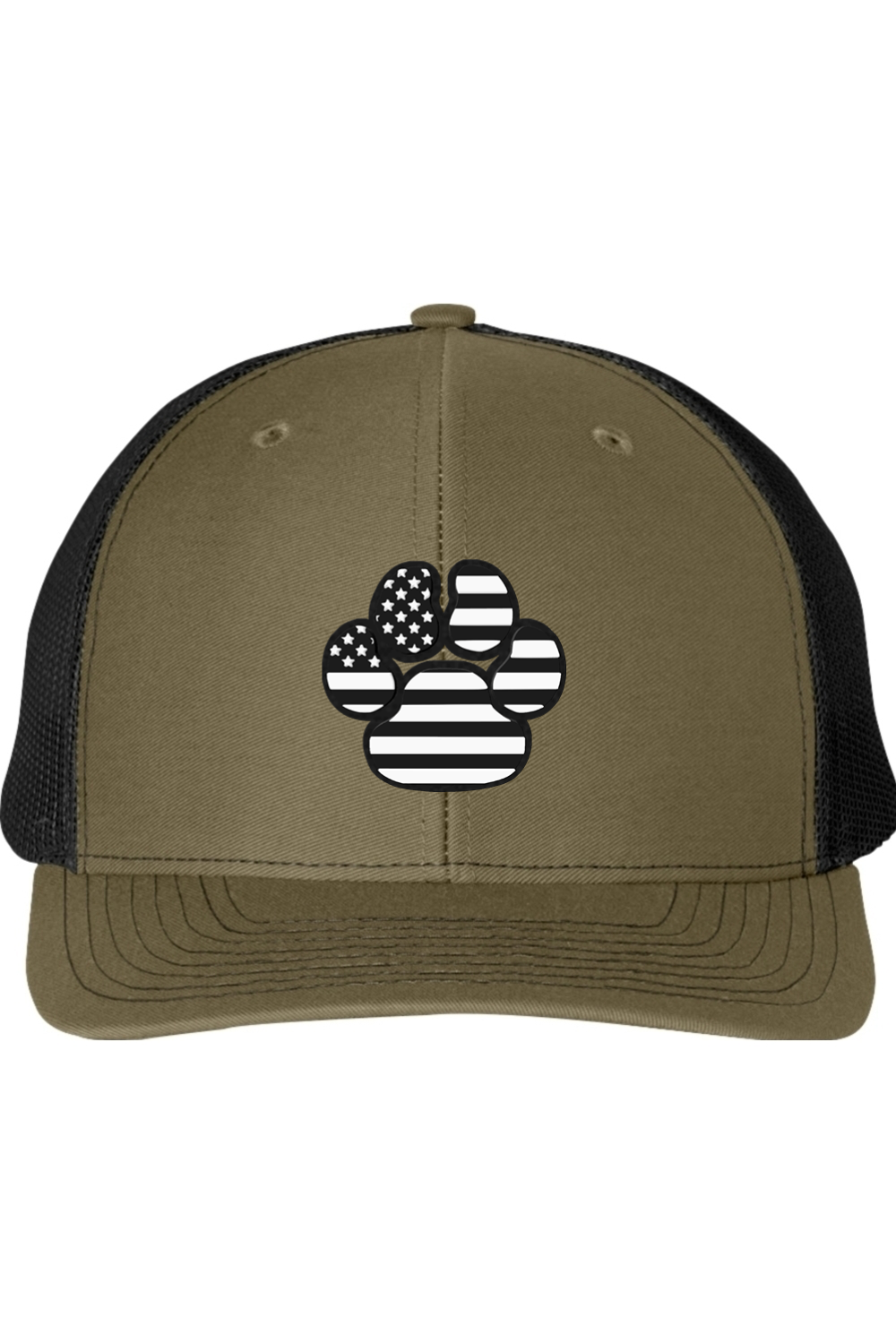 Black & White American Flag Paw Print Richardson 112 Trucker Hat