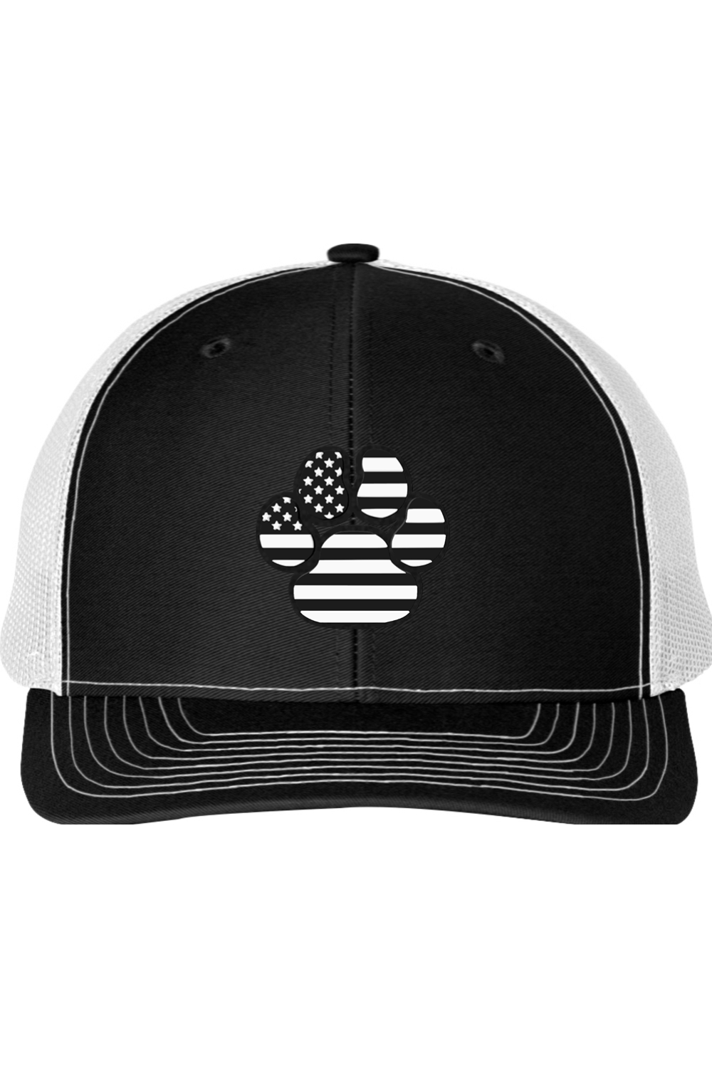 Black & White American Flag Paw Print Richardson 112 Trucker Hat