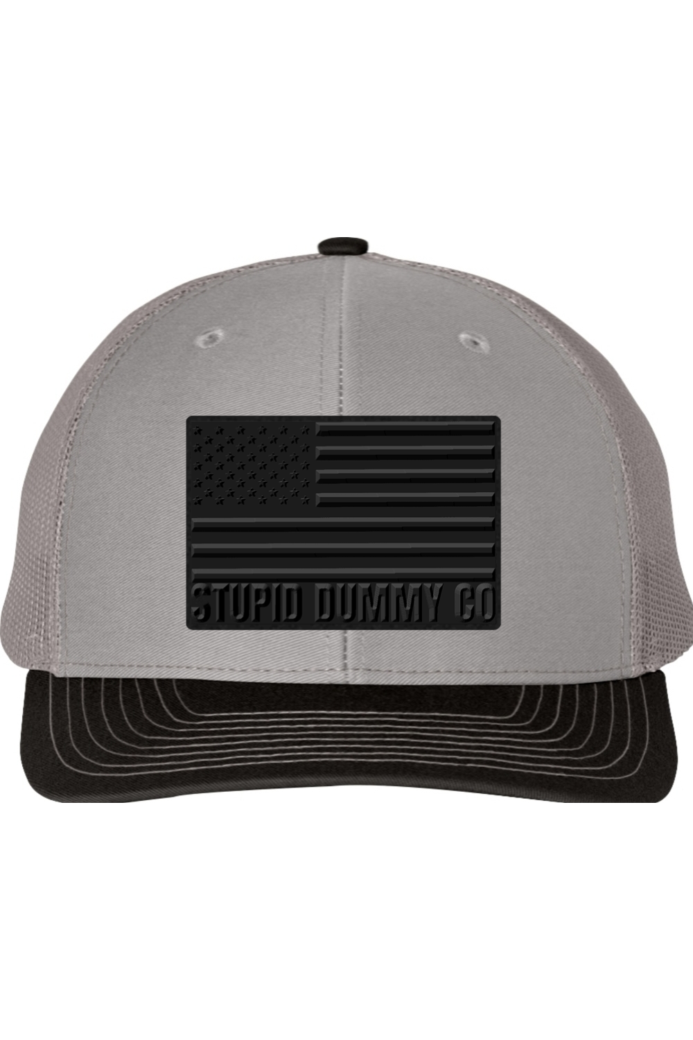STUPID DUMMY CO™ Blackout Flag – Grey & Black Richardson 112 Trucker Hat