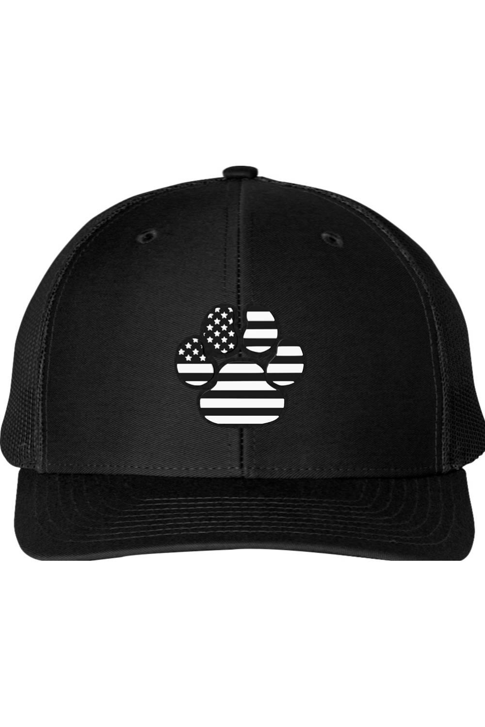 Black & White American Flag Paw Print Richardson 112 Trucker Hat