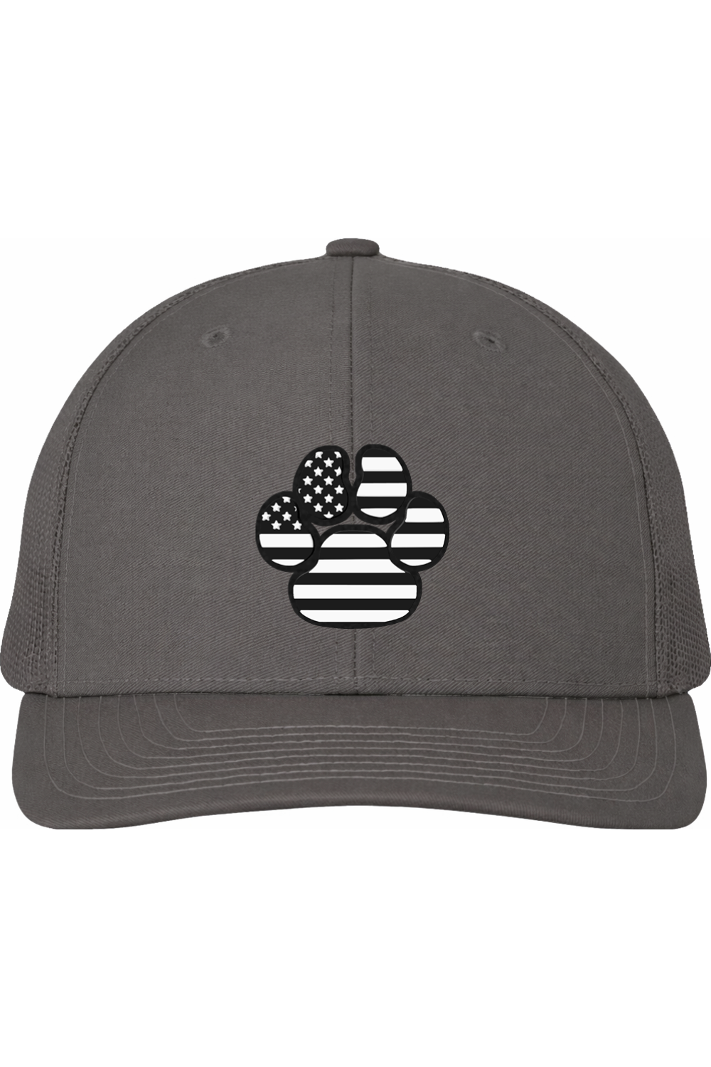 Black & White American Flag Paw Print Richardson 112 Trucker Hat