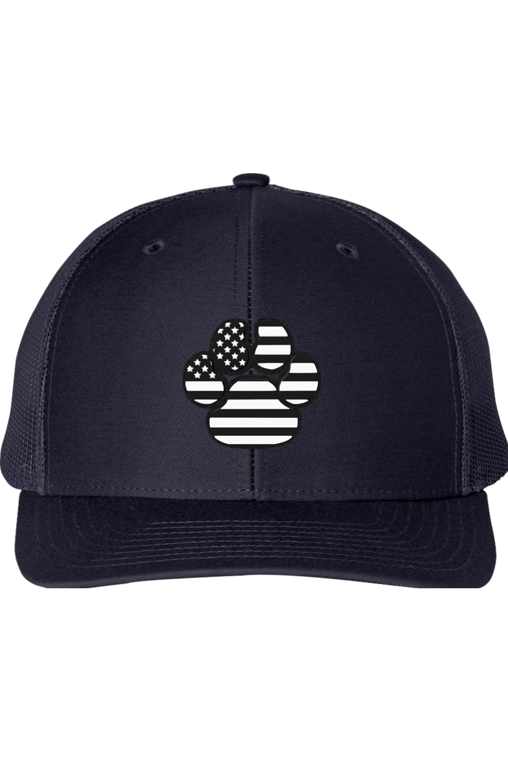 Black & White American Flag Paw Print Richardson 112 Trucker Hat