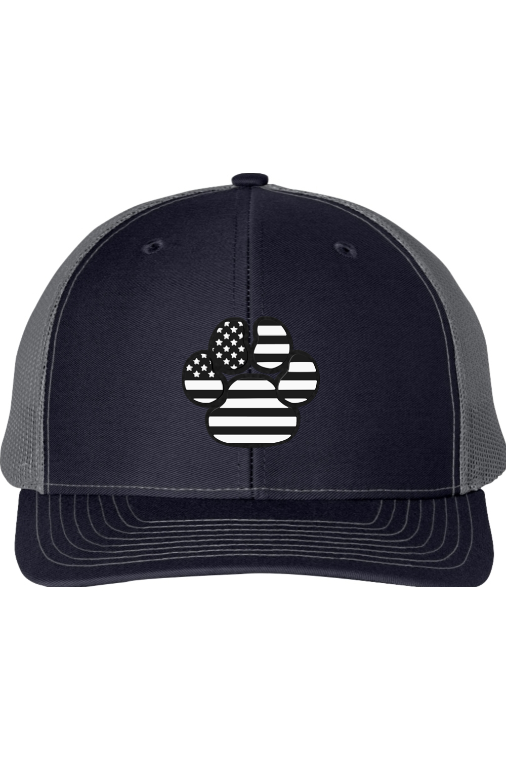 Black & White American Flag Paw Print Richardson 112 Trucker Hat