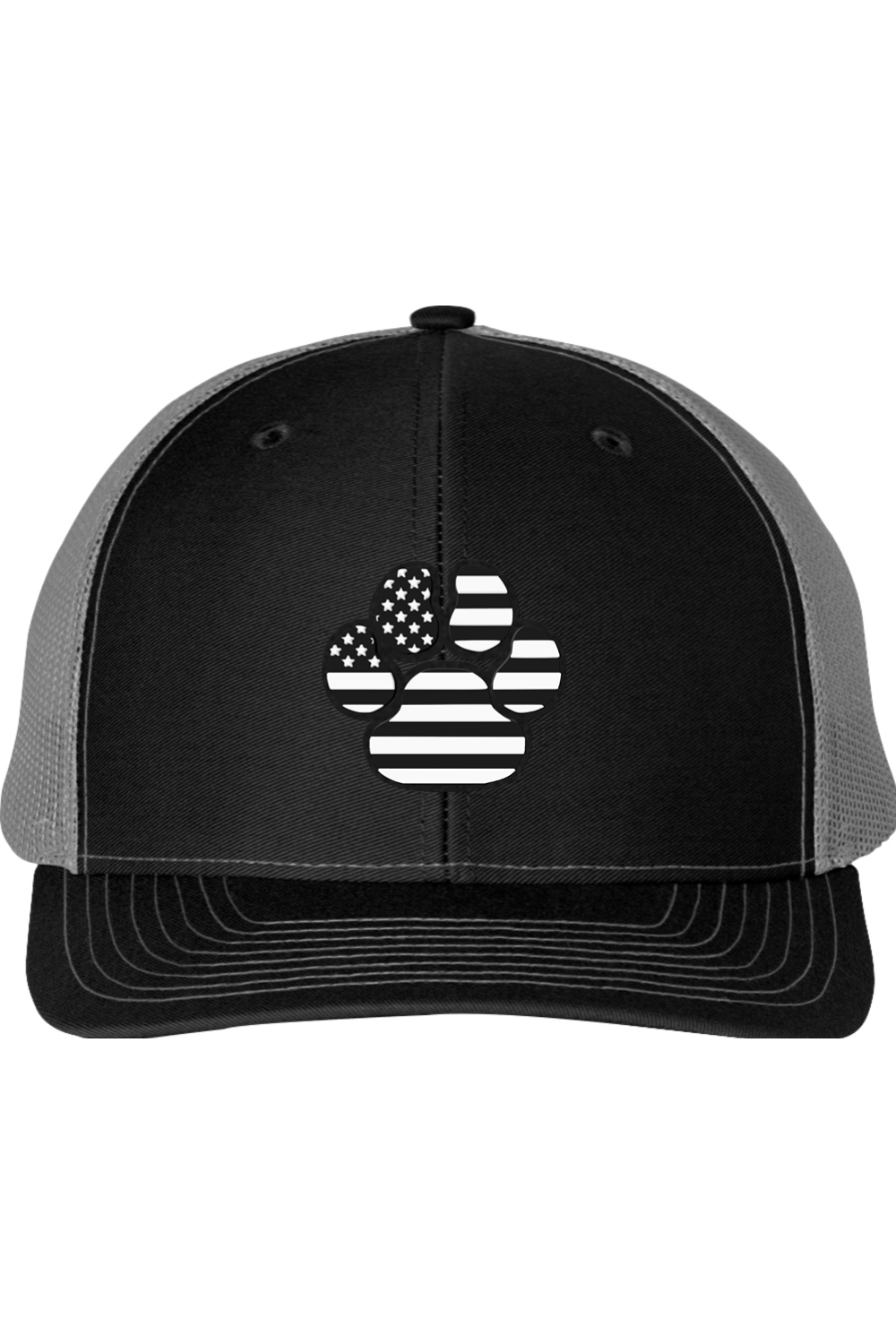 Black & White American Flag Paw Print Richardson 112 Trucker Hat