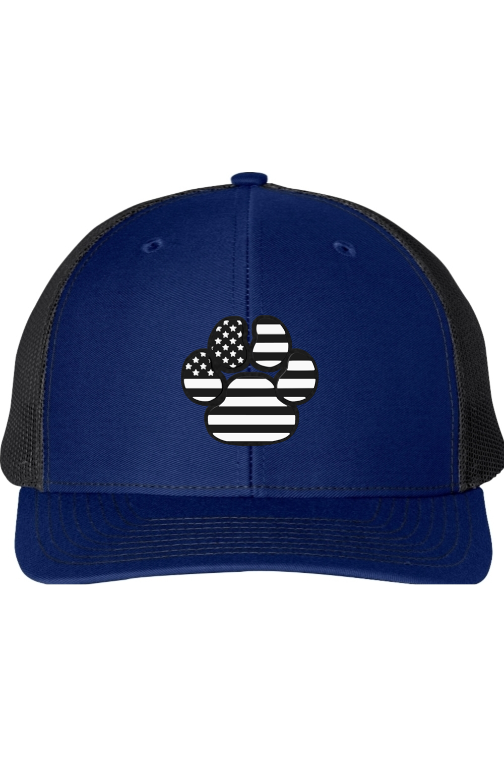 Black & White American Flag Paw Print Richardson 112 Trucker Hat