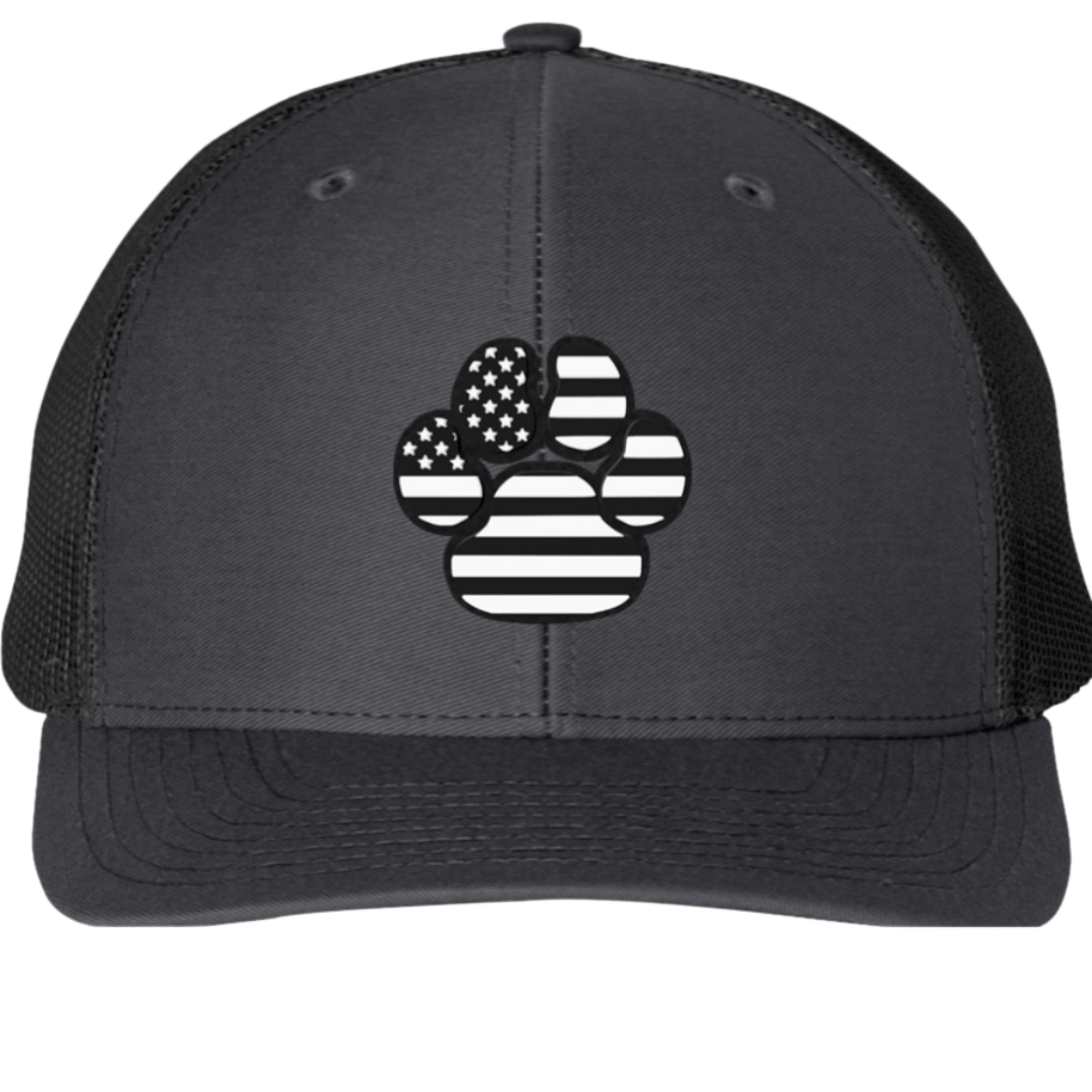 Black & White American Flag Paw Print Richardson 112 Trucker Hat