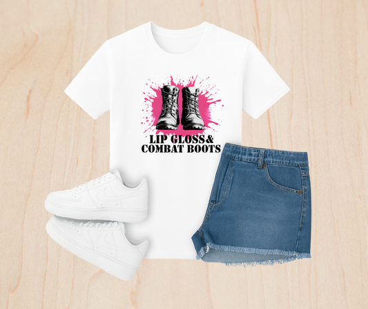 Girls Youth Lip Gloss & Combat Boots T-Shirt